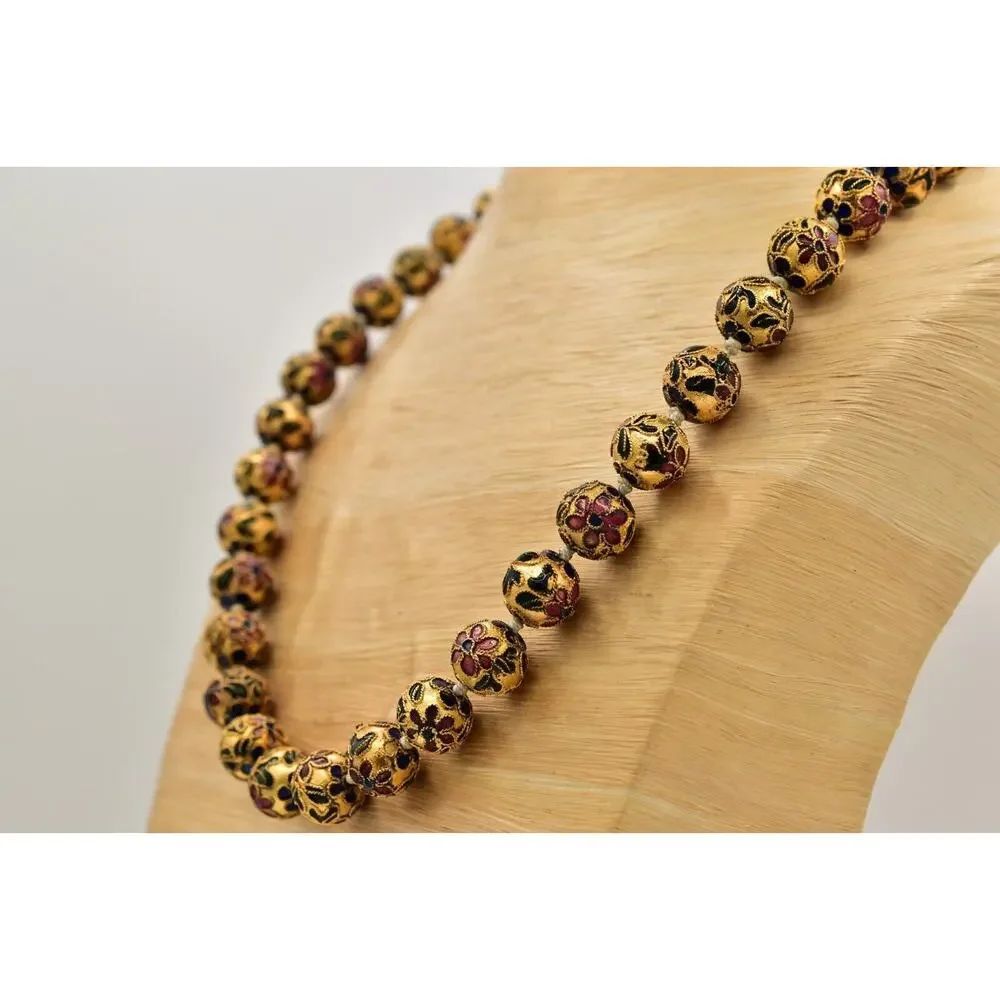 Vintage Wedding Cake Necklace Beaded Chunky Heavy Antiqued Gold Retro 60s BinBL